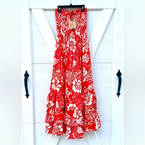 Abel the Label Anthropologie Red Floral Tiered Maxi Dress - Picture 2 of 4